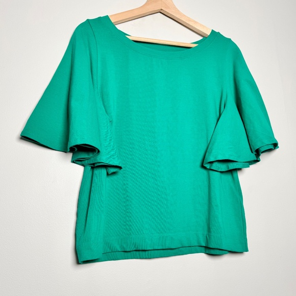 Anthropologie Maeve Structured Flutter-sleeve Tee In Green Sz M - Picture 3 of 7
